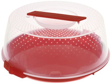 Тортница Cosmoplast "Оазис", цвет: красный, прозрачный, диаметр 28 см