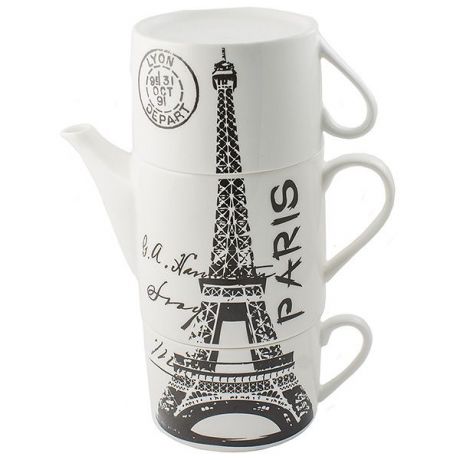 Чайник заварочный Эврика "Париж", с двумя кружками, цвет: белый, черный