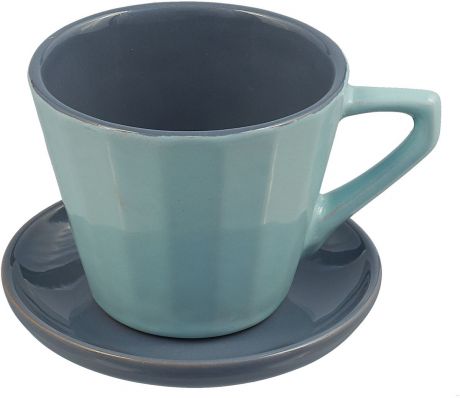 Чайная пара Борисовская керамика "Ностальгия", цвет: серо-голубой, серый, 200 мл
