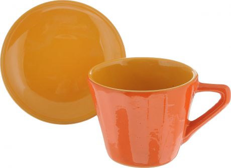 Чайная пара Борисовская керамика "Ностальгия", цвет: оранжевый, желтый, 200 мл