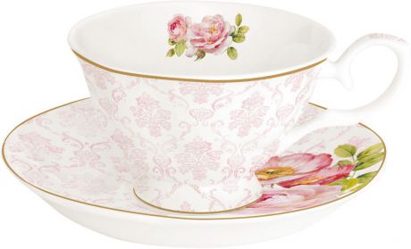 Чайная пара Easy Life "Дамасская роза", цвет: розовый, 200 мл. EL-R0356/FLDA