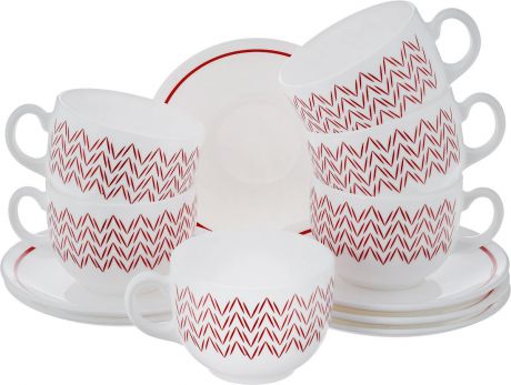 Набор чайный Luminarc "Battuto", цвет: белый, красный, 12 предметов