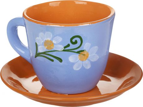 Чайная пара Борисовская керамика "Cтандарт", цвет: голубой, коричневый, 2 предмета