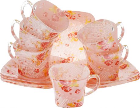 Набор чайный "Loraine", цвет: красный, розовый, 12 предметов