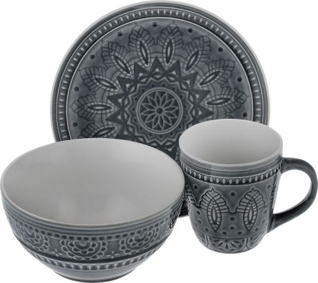 Набор столовой посуды "Tongo", цвет: серый, 3 предмета