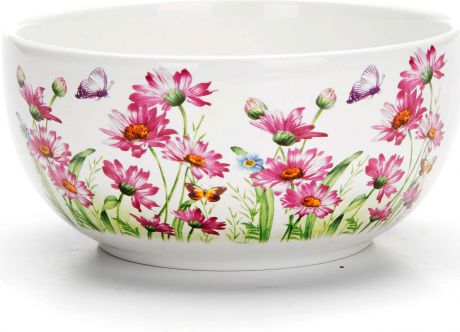 Суповая чашка Loraine "Цветы", цвет: белый, зеленый, розовый, 580 мл. 73431