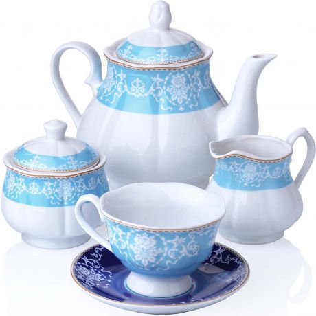 Сервиз чайный Loraine, цвет: голубой, красный, белый, 15 предметов