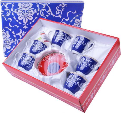 Сервиз чайный Loraine, цвет: синий, красный, белый, 12 предметов. у4132