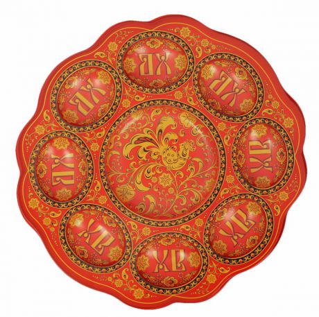Подставка для яйца "Хохлома", цвет: красный, на 8 яиц и кулич, 24 х 25 см. 1653885