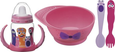 Набор детских столовых приборов Tramontina Monsterbaby, цвет: розовый, 4 предмета