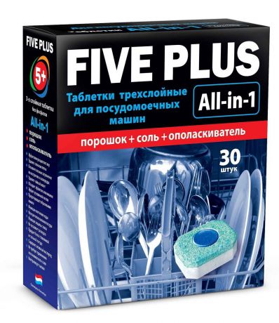 Таблетки для посудомоечных машин "Five Plus", 30 шт