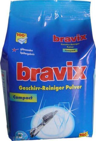 Средство для мытья посуды в посудомоечных машинах "Bravix", без фосфатов, 1,8 кг