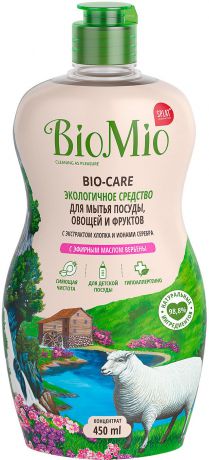 Средство для мытья посуды, овощей и фруктов "BioMio", с эфирным маслом вербены, 450 мл