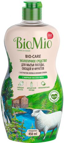 Средство для мытья посуды, овощей и фруктов "BioMio", с эфирным маслом мяты, 450 мл