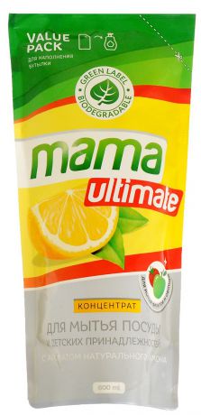 Концентрат для мытья посуды и детских принадлежностей "Mama Ultimate", с ароматом натурального лимона, 600 мл