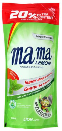Гель для мытья посуды и детских принадлежностей Mama Lemon "Green Tea", концентрат, с ароматом зеленого чая, сменная упаковка, 600 мл