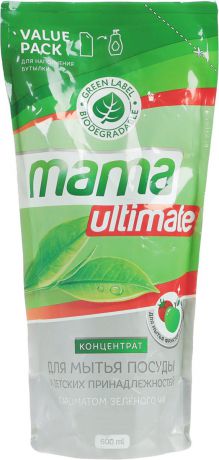 Гель для мытья посуды и детских принадлежностей "Mama Ultimate", концентрат, с ароматом зеленого чая, сменная упаковка, 600 мл