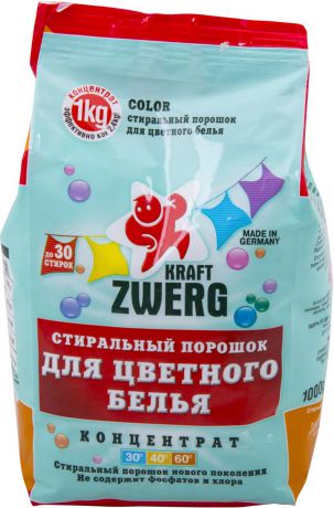 Порошок стиральный "Kraft Zwerg", для цветного белья, концентрат, 1 кг