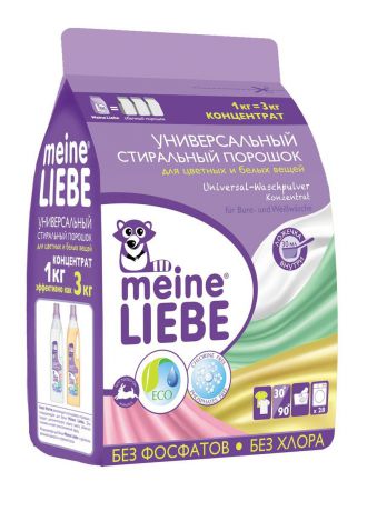 Универсальный стиральный порошок "Meine Liebe", для цветных и белых тканей, концентрированный, 1 кг