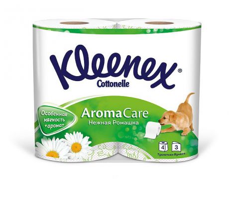 Туалетная бумага Kleenex "Нежная Ромашка", трехслойная, с ароматом ромашки, цвет: белый, 4 рулона