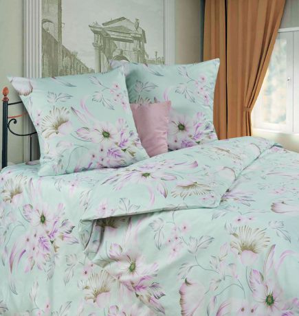 Комплект белья Diana P&W "Букет лилий", 2-спальный, наволочки 69x69, цвет: сиреневый, розовый, мятный