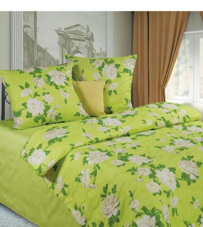 Комплект белья Diana P&W "Иветта", 1,5-спальный, наволочки 70x70, цвет: белый, желтый, зеленый