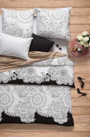 Комплект белья Sova & Javoronok "Нероли", 1,5-спальный, наволочки 50x70, цвет: белый, черный