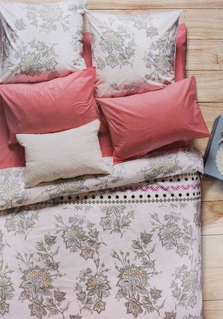 Комплект белья Sova & Javoronok "Магнолия", 2-спальный, наволочки 50x70, цвет: белый, коралловый, розовый
