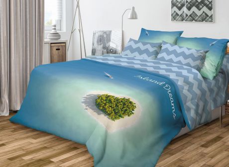 Комплект белья Волшебная ночь "Island Dreams", 2-спальный с простыней на резинке, наволочки 70х70, цвет: лазурный. 710609