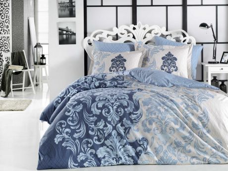 Комплект постельного белья Hobby Home Collection "Mirella", евро, наволочки 50x70, цвет: синий
