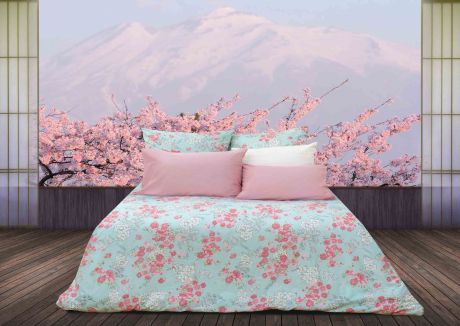 Комплект белья Sova & Javoronok "Японский сад", 2-спальный, цвет: голубой, наволочки 50х70