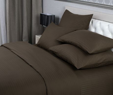 Комплект белья "Verossa", 2-спальный, наволочки 70х70 см, цвет: шоколадный