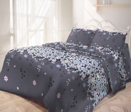 Комплект постельного белья Самойловский текстиль "Незабудка", евро, наволочки 50х70, цвет: серый