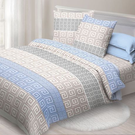Комплект белья Спал Спалыч "Меандр", 1,5-спальное, наволочки 70x70, цвет: голубой, серый