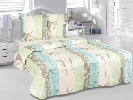 Комплект белья Tete-a-Tete Classic "Гербарий", 1,5-спальный, наволочки 70х70, цвет: бежевый, голубой, светло-зеленый