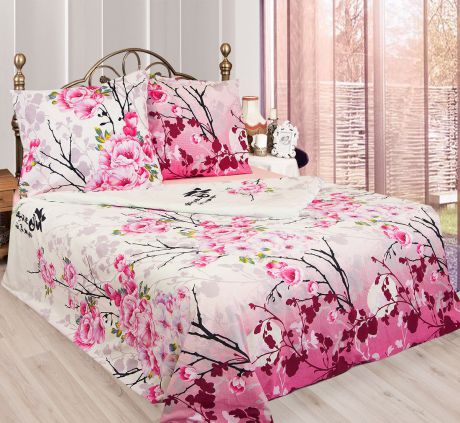 Комплект белья Sova & Javoronok "Японский мотив", 2-спальный, наволочки 50х70, цвет: белый, розовый, сиреневый. 203111411