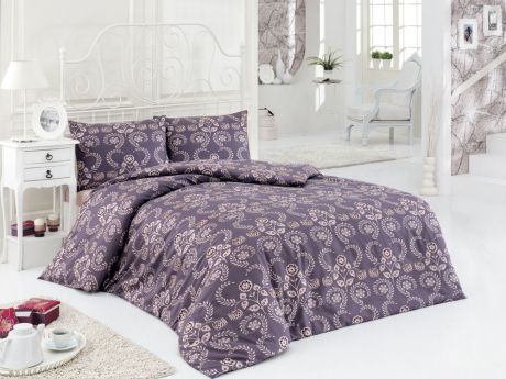 Комплект белья ASTERIA Home "Pera", 2-спальный, наволочки 50х70, цвет: серо-фиолетовый, бежевый