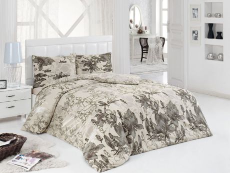 Комплект белья ASTERIA Home "Yagmur", 2-спальный, наволочки 50х70, цвет: бежевый, серый