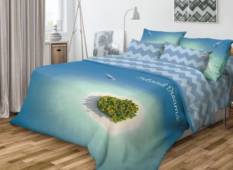 Комплект белья Волшебная ночь "Island Dreams", 1,5-спальный, наволочки 70x70, цвет: синий