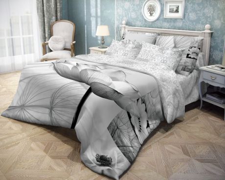 Комплект белья Волшебная ночь "Poppy", 1,5-спальный, наволочки 70x70, цвет: серый