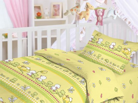 Комплект детского постельного белья Облачко "Утята", цвет: желтый, 3 предмета