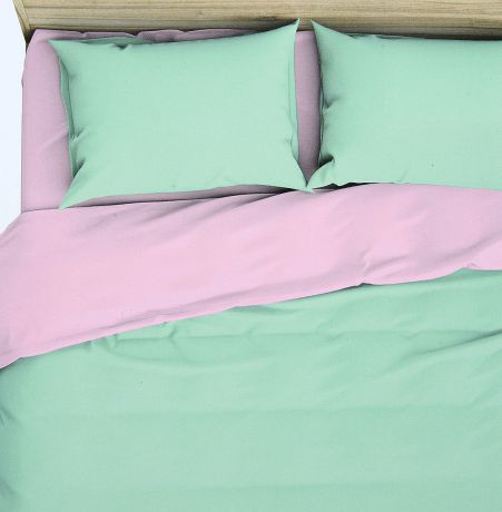 Комплект белья Василиса "Мятная дымка", 2-спальный, наволочки 70x70, цвет: зеленый, розовый. 363