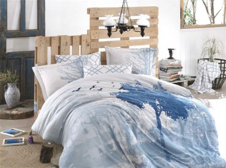 Комплект постельного белья Hobby Home Collection Alandra, 1,5 спальный, наволочки 50x70, цвет: голубой. 1501002139
