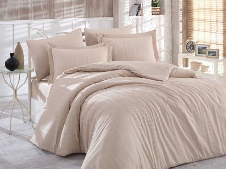 Комплект постельного белья Hobby Home Collection Stripe, 1,5 спальный, наволочки 50x70, цвет: бежевый. 1501002248