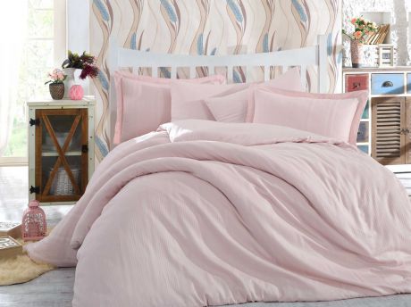 Комплект постельного белья Hobby Home Collection Stripe, 1,5 спальный, наволочки 50x70, цвет: светло-розовый. 1501002246