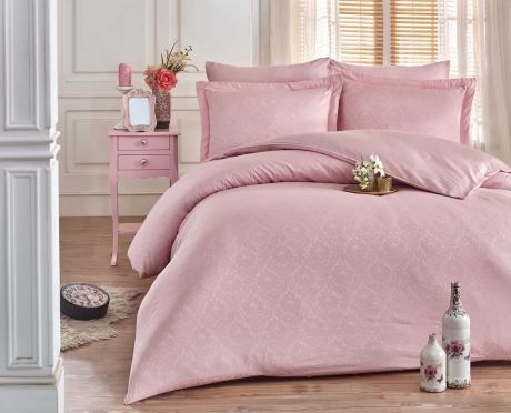 Комплект постельного белья Hobby Home Collection Damask, семейный, цвет: розовый. 2000000131