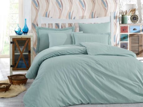 Комплект постельного белья Hobby Home Collection Stripe, 1,5 спальный, наволочки 50x70, цвет: светло-зеленый. 1501002245
