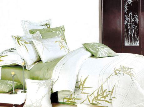 Комплект белья СайлиД "Josephine", евро, наволочки 50x70, 70x70, цвет: белый, зеленый