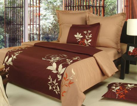 Комплект белья СайлиД "Mabella", семейный, наволочки 50x70, 70x70, цвет: бежевый, коричневый