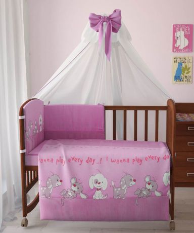 Комплект белья для новорожденных Фея "Веселая игра", цвет: розовый, 7 предметов. 1011-2
